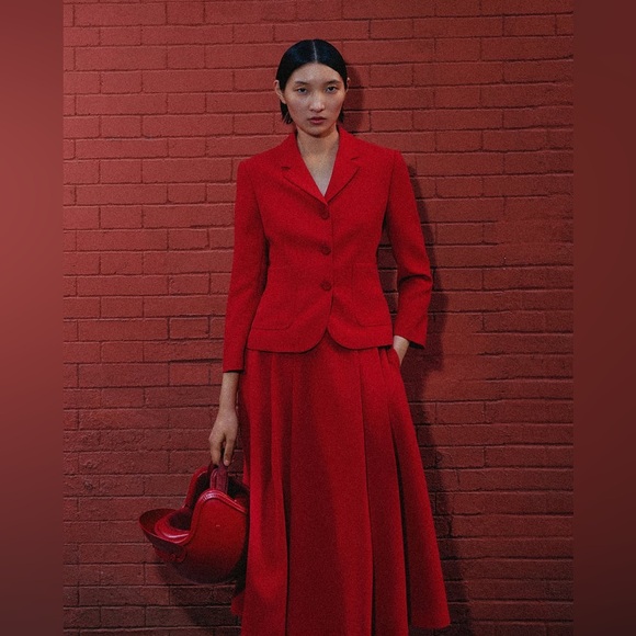 ZARA RED PLEATED CAPE SKIRT - Picture 10 of 14